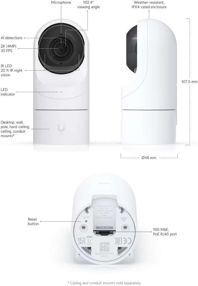 يوبيكويتي نيتوركس كاميرا يوني فاي بروتكت UVC-G5-Flex 4MP/2K PoE IP، ميكروفون مدمج [UVC-G5-Flex]