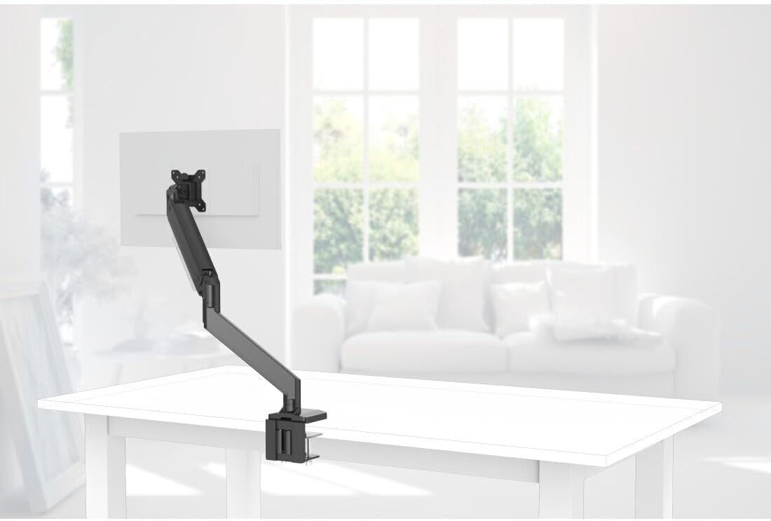 Hama 118497 Fullmotion Single Arm Monitor Desk Mount Stand with Gas Spring for 33 cm - 88.9 cm Screen Size, Black