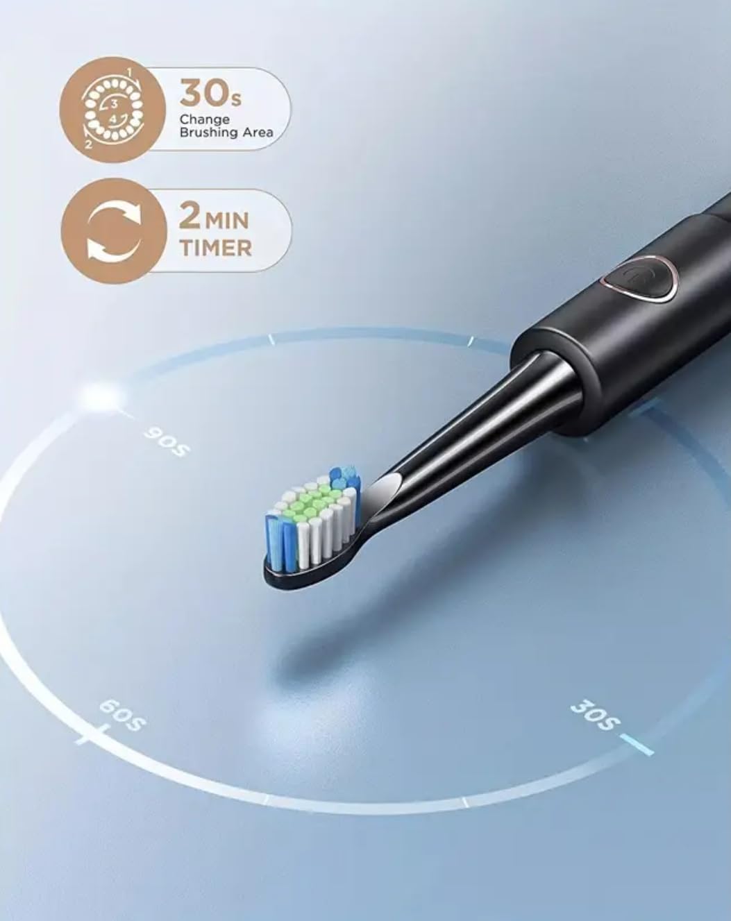 فرشاة اسنان كهربائية سوداء E11 من فيري مع 8 رؤوس فرشاة - قابلة لاعادة الشحن بمنفذ USB، جهد تشغيل ≤36 فولت، بطارية 260 مللي امبير في الساعة - عناية متقدمة بالاسنان للبالغين