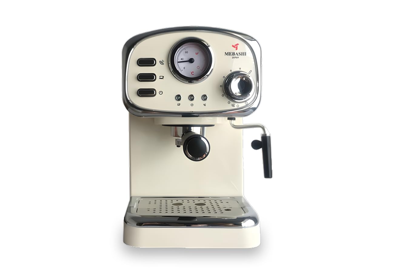 مايباشي ماكينة تحضير قهوة اسبريسو ME-ECM2010W - 20 بار، 1.25 لتر، اسود مع ميزان حرارة ومقبض بخار قابل للتعديل