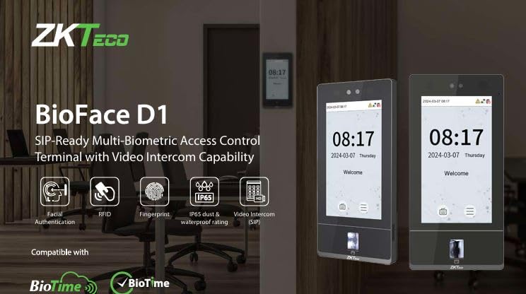 ZKTeco BioFace D1 SIP-Ready Multi-Biometric Access Control Terminal with Video Intercom Capability + Interface + Mini + Card Access + LAN Time Attendance + WiFi Not Ethernet