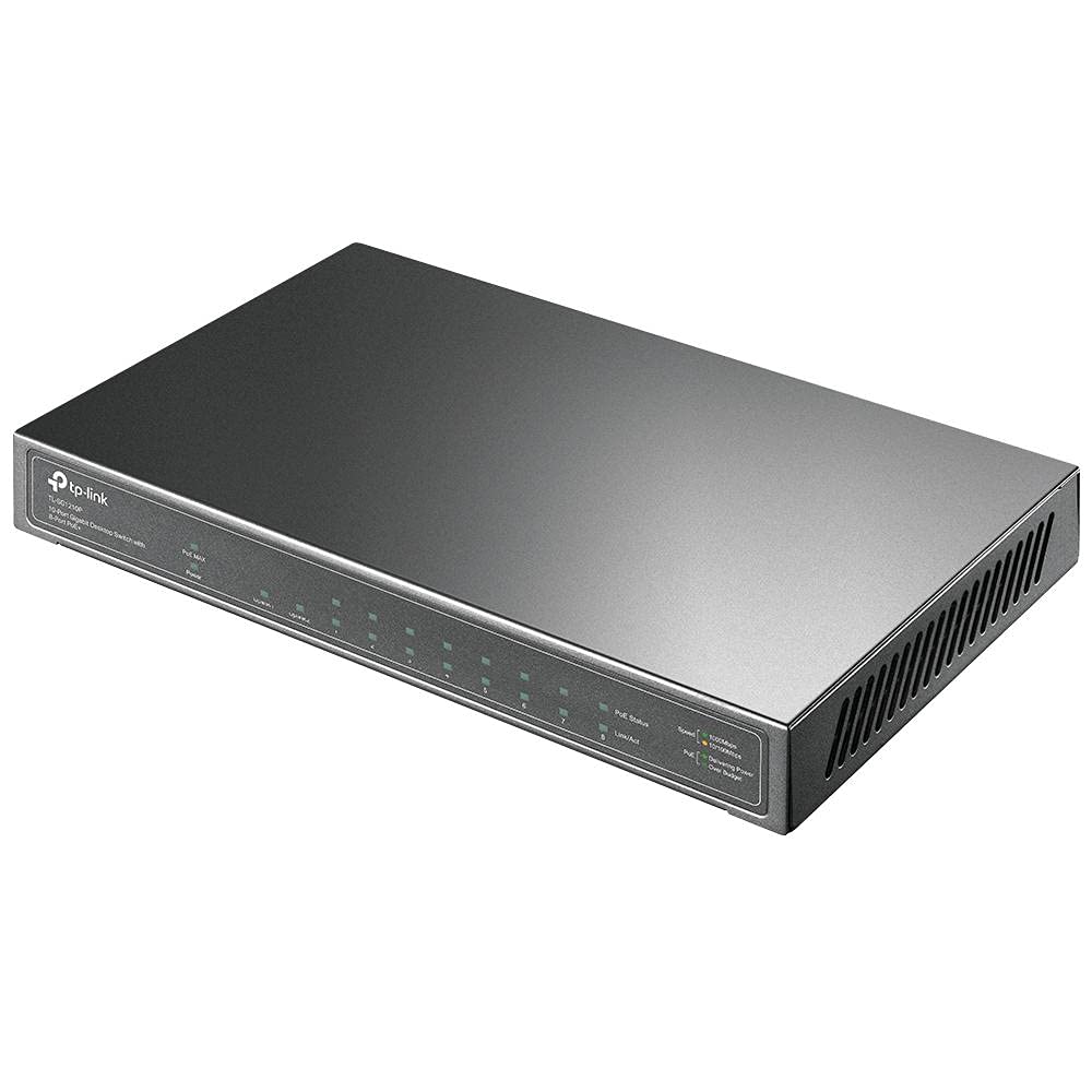 TP - لينك محول كمبيوتر مكتبي 10 منافذ جيجابت TL-SG1210P مع 8 منافذ PoE
