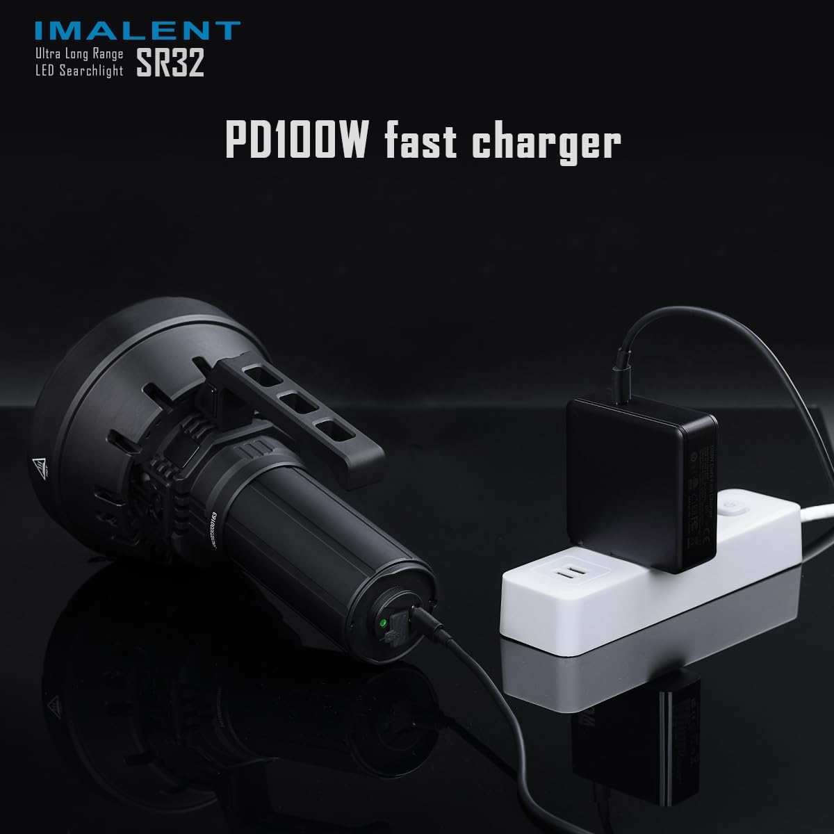 ايمالينت مصباح يدوي تكتيكي SR32 فائق السطوع 120000 لومن، مصباح LED عسكري فائق السطوع PD100W قابل لاعادة الشحن مع 32 كري اكس اتش بي 50.3 HI، شعاع طويل المدى، قابل لاعادة الشحن للمغامرات الخارجية