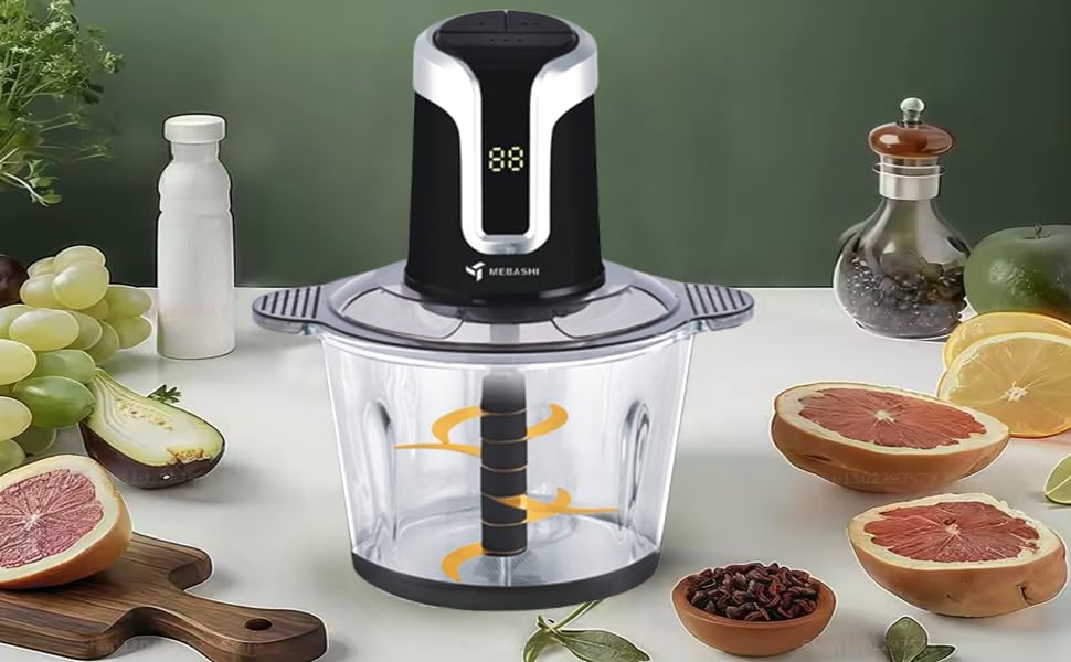 Mebashi 3 Liter Food Chopper, 600 Watts, 3 Speeds with Safety Switch, Stainless Steel Blades (ME-CH4002) Black