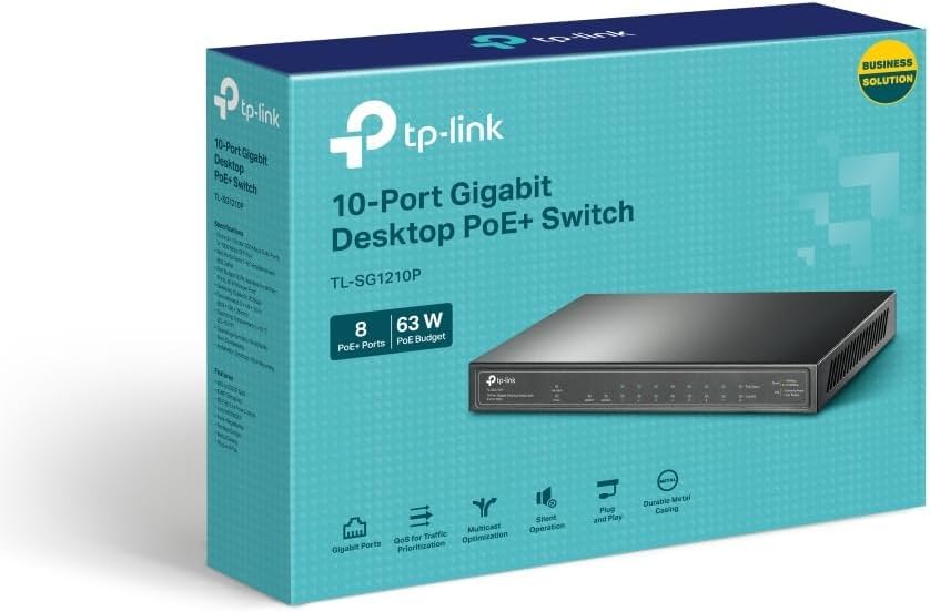 TP-Link 10-Port Gigabit Desktop Switch with 8-Port PoE+ | 9 10/100/1000Mbps RJ45 ports, 1 Gigabit SFP port | TL-SG1210P