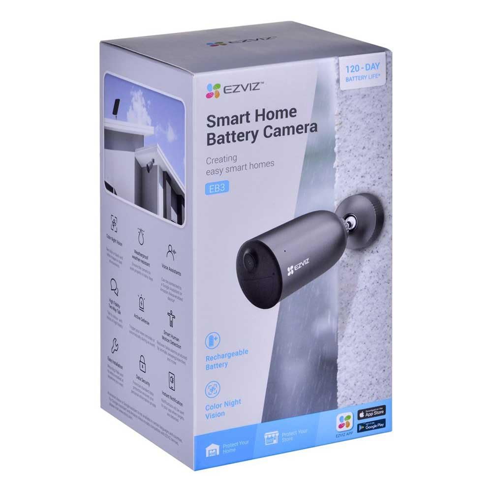 EZVIZ EB3 Battery Surveillance Camera, 2K WiFi CCTV Camera, Wireless Outdoor IP Camera with Two-Way Audio, Waterproof, Human Motion Detection Technology, 256GB Storage, Works with Solar Panel and Alexa