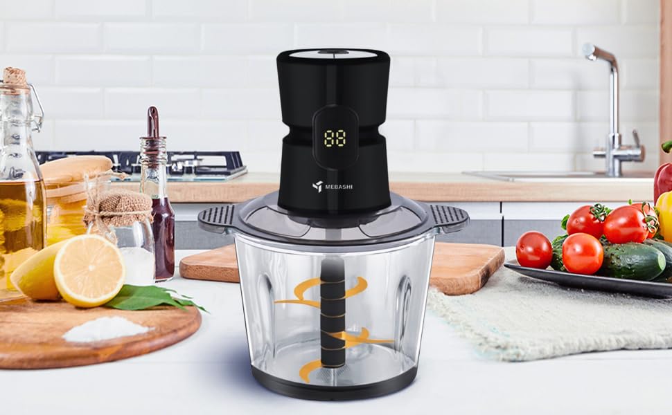 MEBASHI 3L Glass Bowl Chopper, 600W, 3 Speeds With Safety Switch, Stainless Steel Blades, (ME-CH4003) Black