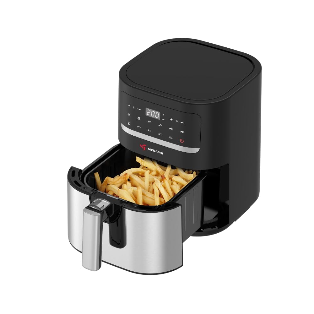 MEBASHI Air Fryer, 1600W 4.5L Capacity, Air Fryer Digital Display, 10 Pre-Set Cooking Programs, Non-Stick Coated Pot, Black Steel (ME-AF984)