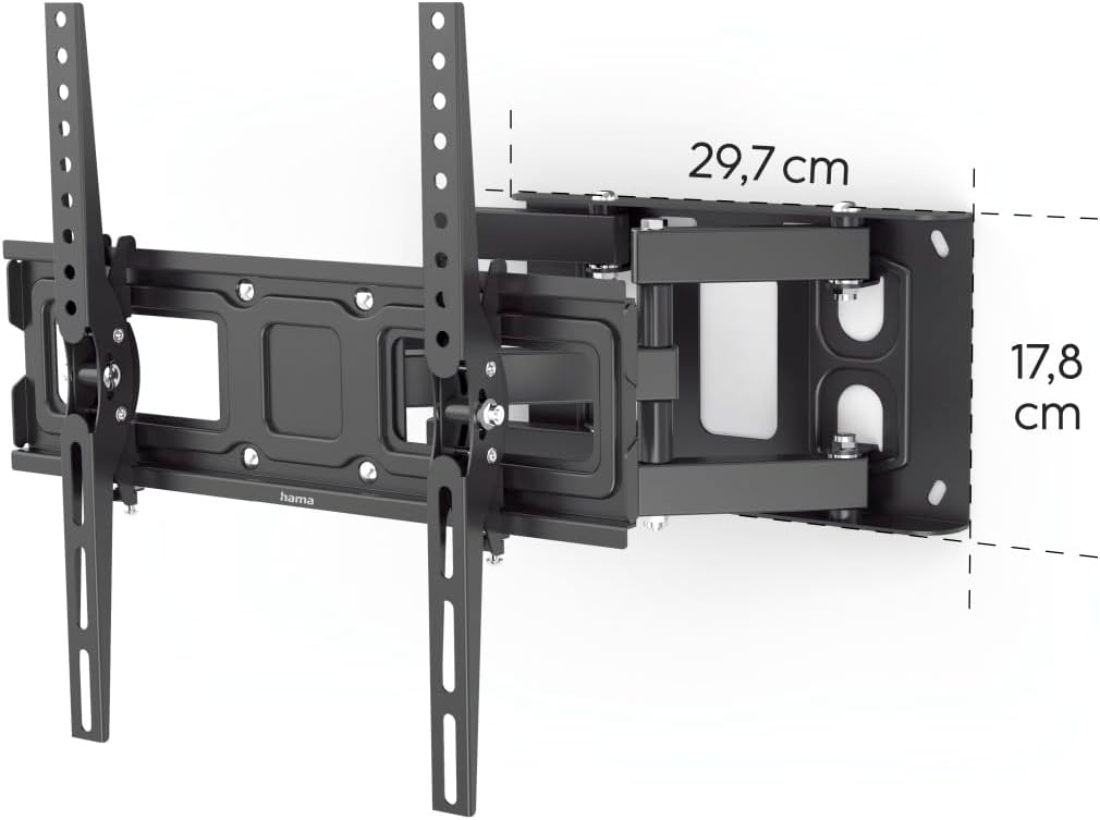 Hama 220830 Fullmotion Tilt TV Wall Bracket, 165 cm Size, 40 kg Capacity, Black
