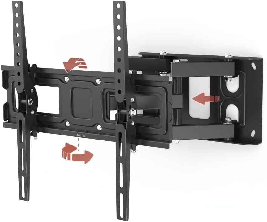 Hama 220830 Fullmotion Tilt TV Wall Bracket, 165 cm Size, 40 kg Capacity, Black