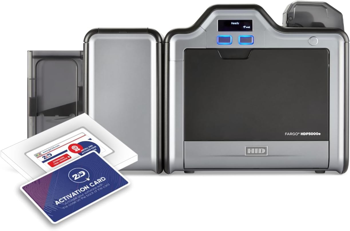 طابعة بطاقات الهوية مزدوجة الجوانب HDP5000e مع USB ايثرنت 96640 | طابعة بطاقات عالية الدقة ومتعددة الاستخدامات للشركات والحكومة ومهويات الطلاب والمزيد+086515 اشور اي دي سولو (توصيل رقمي)
