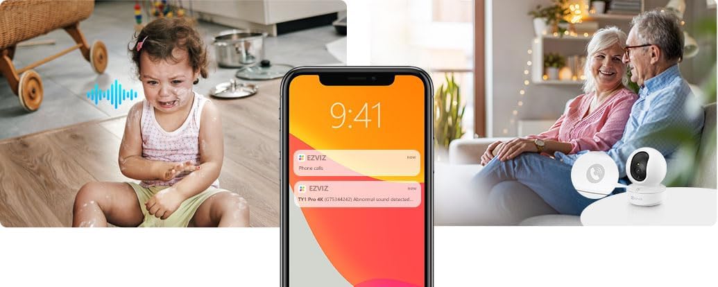 EZVIZ كاميرا منزلية ذكية تي واي 1 برو بدقة 4 كيه 8 ميجابكسل من النوع سي، رؤية بانورامية 360 درجة، اتصال ثنائي الاتجاه، حتى 512 جيجابايت | CS-TY1-R105-8G8WF