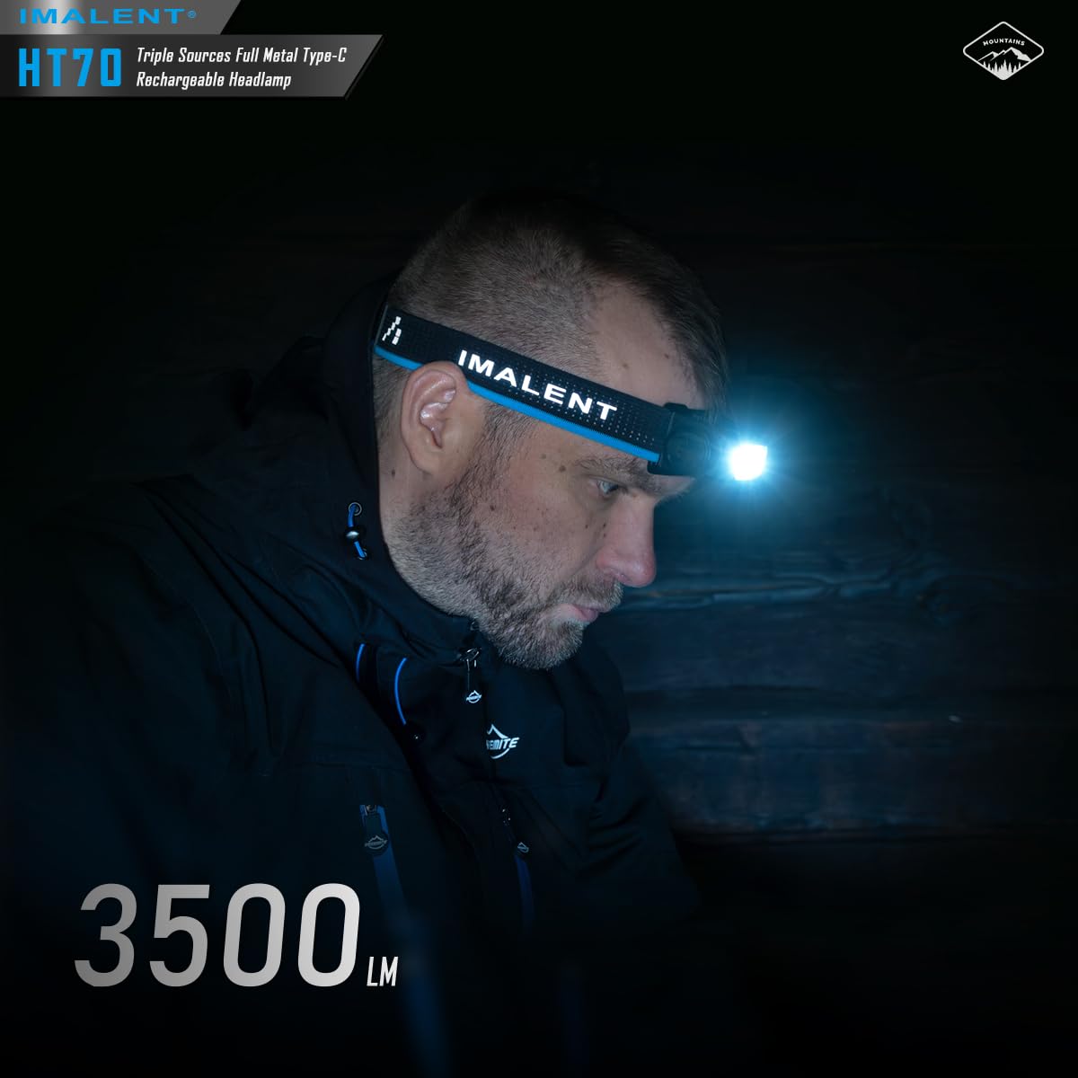 ايمالينت مصباح راس LED HT70 مع 3500 لومن، نطاق اضاءة 349 متر، مصباح راس قابل لاعادة الشحن بمنفذ USB-C مع 3 مصادر اضاءة مع ضوء احمر، مصباح يدوي قابل للتعديل 180 درجة للجري والصيد والتخييم والطوارئ