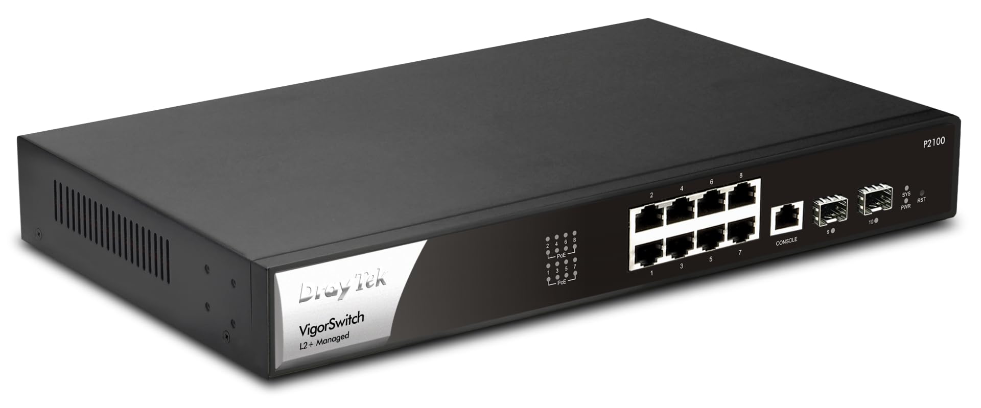 درايتك VigorSwitch P2100 - L2+ - مدار - 8 منافذ جيجابت (PoE+) + 2 × جيجابت SFP (أوبلينك)