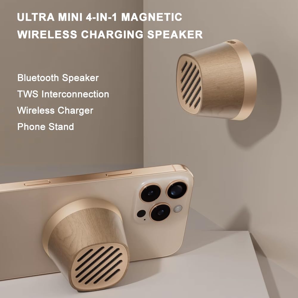 EZVALO K13 Magnetic Charger and Mini Speaker 4-in-1 - Wireless Bluetooth Speaker with Fast Charging, Phone Stand and Magnetic Holder, TWS Pairing, Multi-Angle Display for iPhone and Qi-Enabled Devices