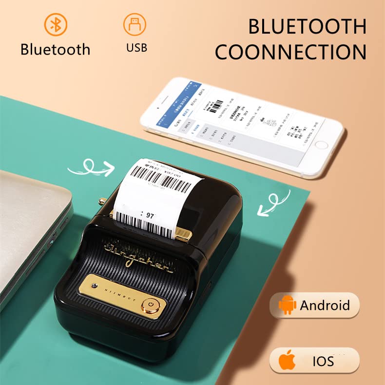 Hicoudest B21 Portable Wireless Thermal Label Printer Bluetooth Compatible with iOS and Android, Suitable for Home, Office, School and Supermarket, Black