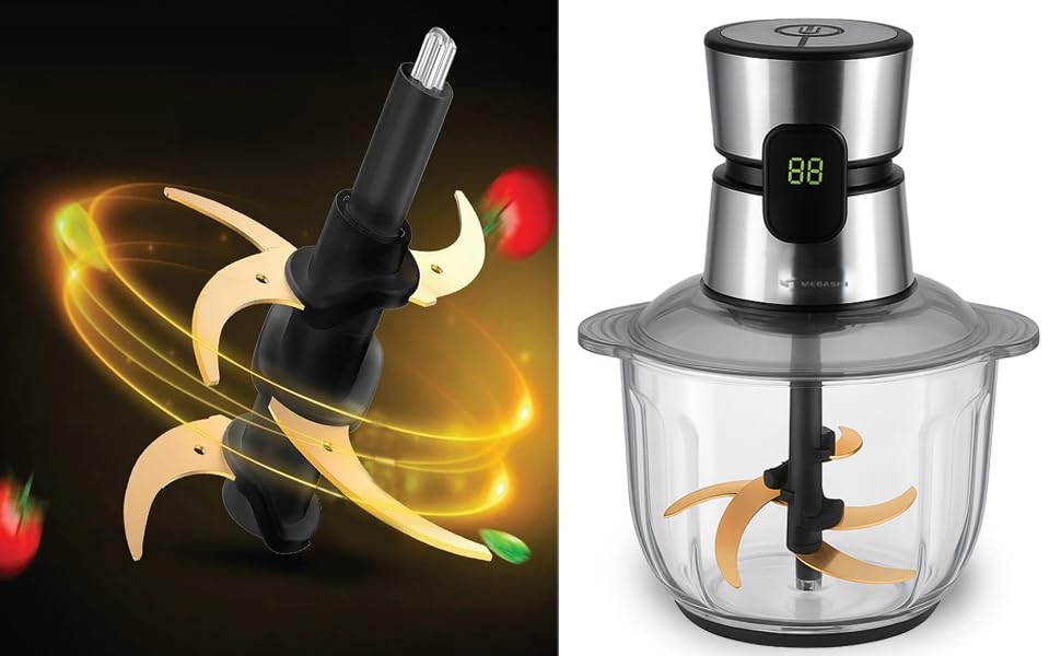 MEBASHI Digital Chopper With Touch Screen, 600W, 5L Glass Bowl, 3 Speeds, Low Noise And Smooth Motor With Constant Power, (ME-CH4008) Black