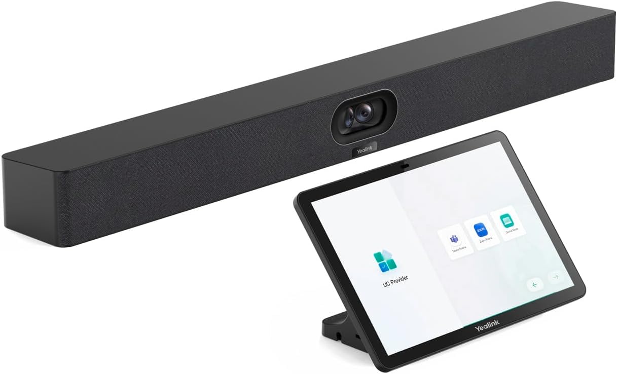 Yealink MeetingBar A40-031 - 4K All-in-One Video Conferencing Solution with Dual 48MP Cameras, 120° Field of View, 8MEMS Microphone Array, CTP25 Touch Panel, Compatible with Microsoft Teams and Zoom