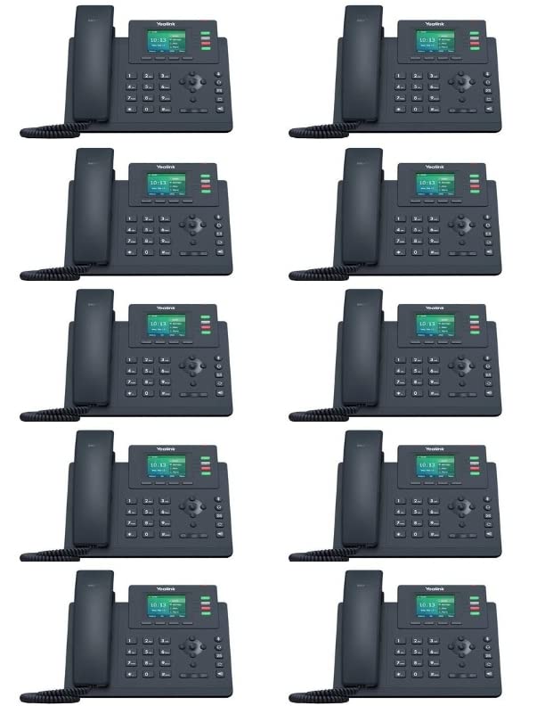 يالينك هاتف اي بي SIP-T33G [10 قطع] 4 حسابات عبر بروتوكول الإنترنت. شاشة ملونة 2.4 انش. جيجابت ايثرنت ثنائي المنفذ، 802.3af PoE، محول الطاقة غير متضمن (SIP-T33G)