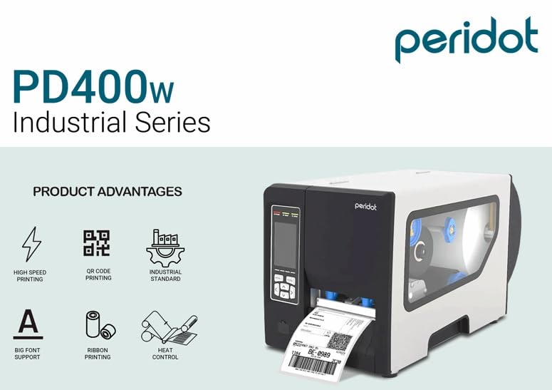 Peridot PD400W Industrial Barcode Label Printer (USB+LAN+Serial+WiFi) Supports ZPL EPL Commands TT/DT