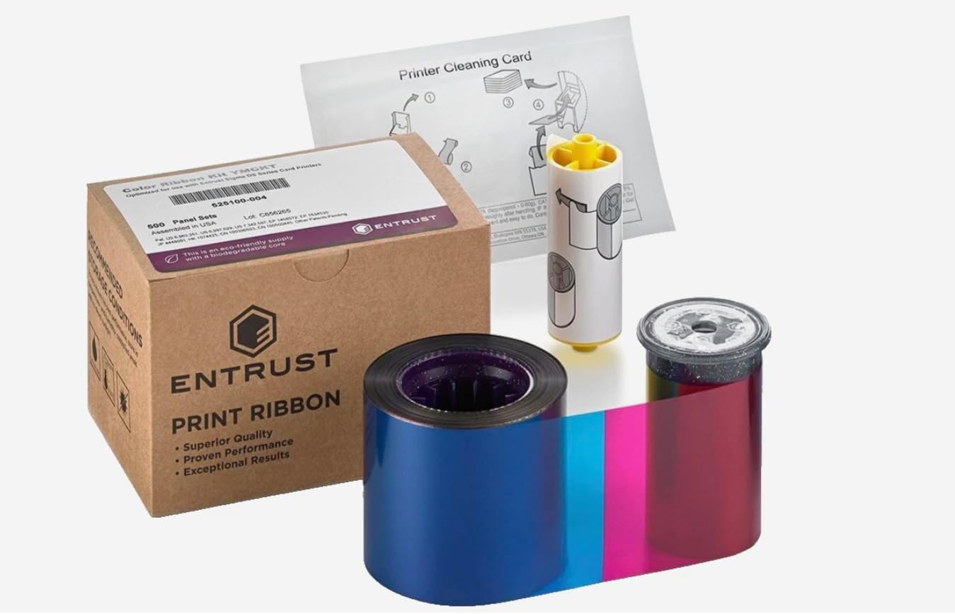 Entrust 525100-004-S100 YMCKT Full Color Ribbon Kit – 500 Images – Compatible with Sigma DS1/DS2/DS3 ID Card Printers