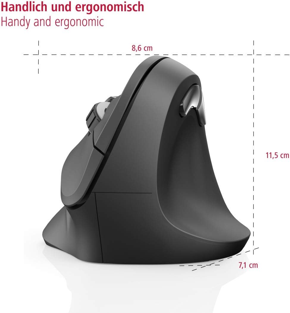 هاما ماوس لاسلكي عمودي مريح "EMW-500" 182699، 6 ازرار، اسود - (عبوة من قطعة واحدة)، USB