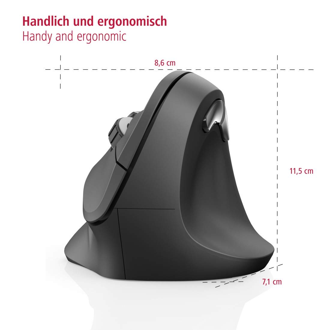 هاما ماوس لاسلكي عمودي مريح "EMW-500" 182699، 6 ازرار، اسود - (عبوة من قطعة واحدة)، USB