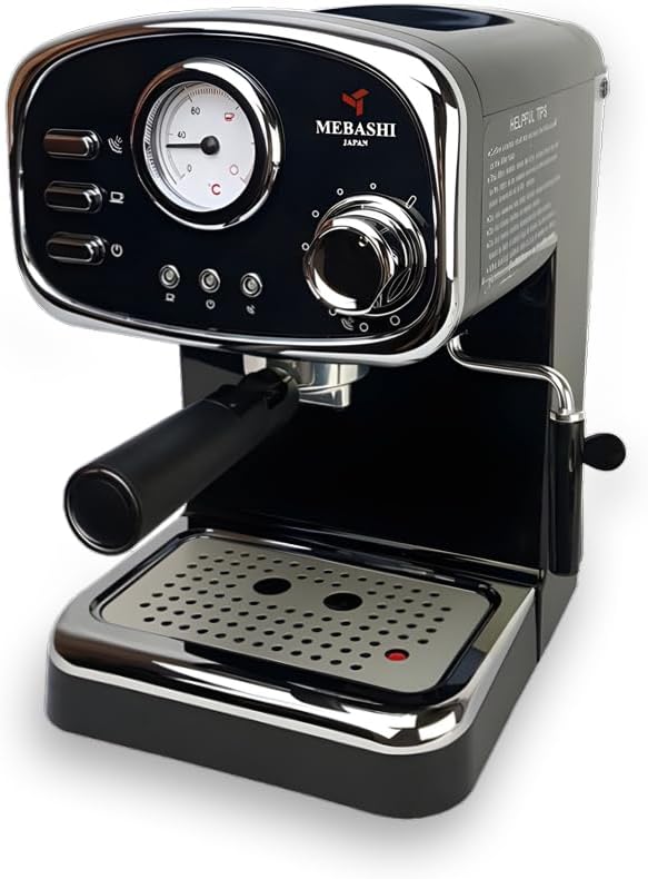 مايباشي ماكينة تحضير قهوة اسبريسو ME-ECM2010W - 20 بار، 1.25 لتر، اسود مع ميزان حرارة ومقبض بخار قابل للتعديل