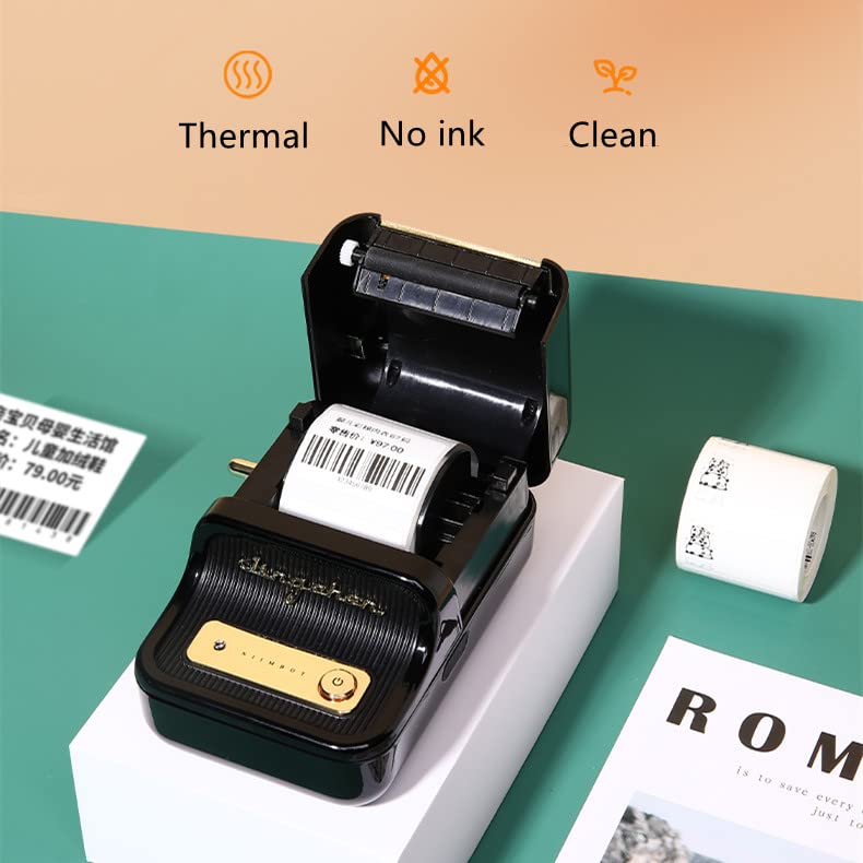 Hicoudest B21 Portable Wireless Thermal Label Printer Bluetooth Compatible with iOS and Android, Suitable for Home, Office, School and Supermarket, Black