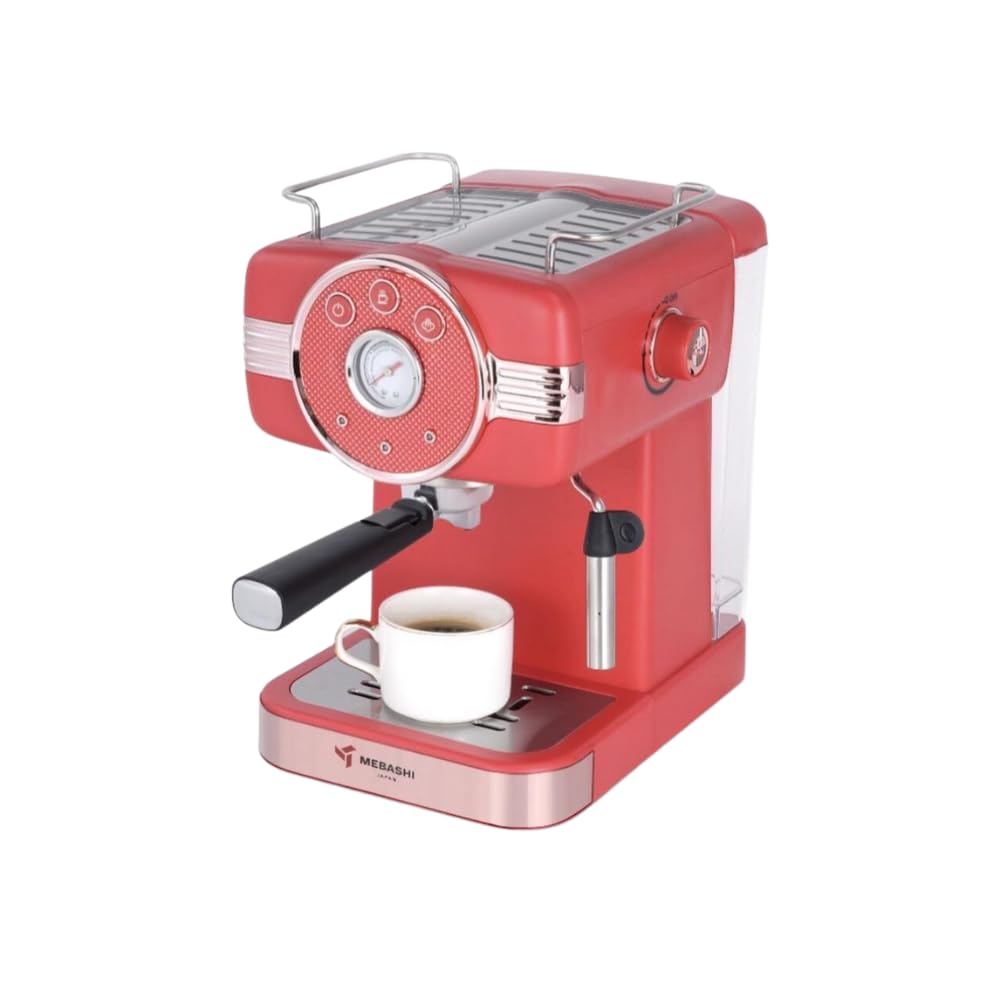 Maibashi Espresso Coffee Maker 1.5 Liter Capacity, 20 Bar Pressure Pump, Detachable Water Tank (E-ECM2046) (Red) | 1100 Watt