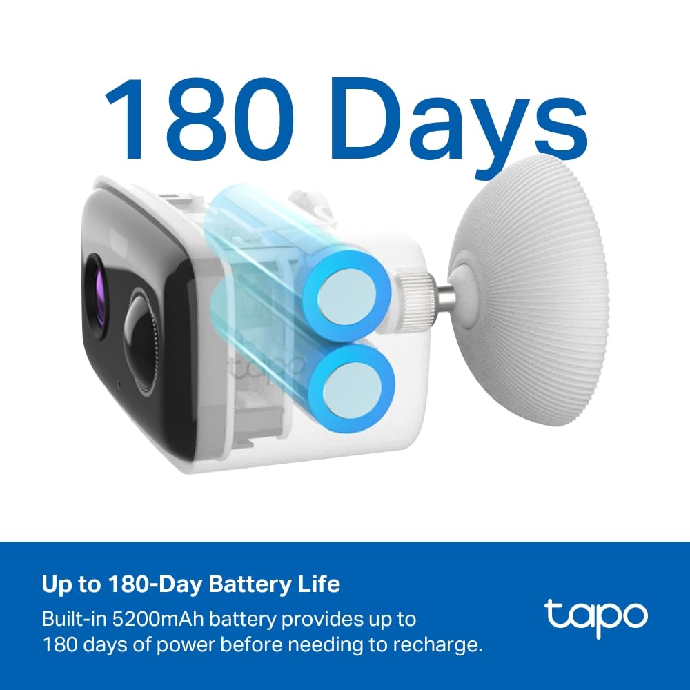 تابو كاميرا مراقبة واي فاي خارجية C400 فل اتش دي، بطارية 5200 mAh، عمر بطارية يصل الى 180 يوما، رؤية ليلية، رؤية ليلية ملونة، كشف الاشخاص، منبه الصوت والضوء، تصنيف IP65