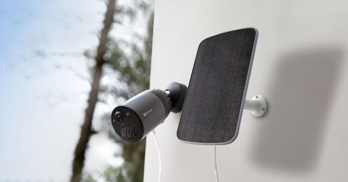 EZVIZ مجموعة بي سي اي سي، 8MP، 4K | بطارية قابلة لاعادة الشحن مع لوحة شمسية، بانورامية، تتبع تلقائي، رؤية ليلية ملونة، كشف الحركة، صوت ثنائي الاتجاه، للاستخدام الخارجي