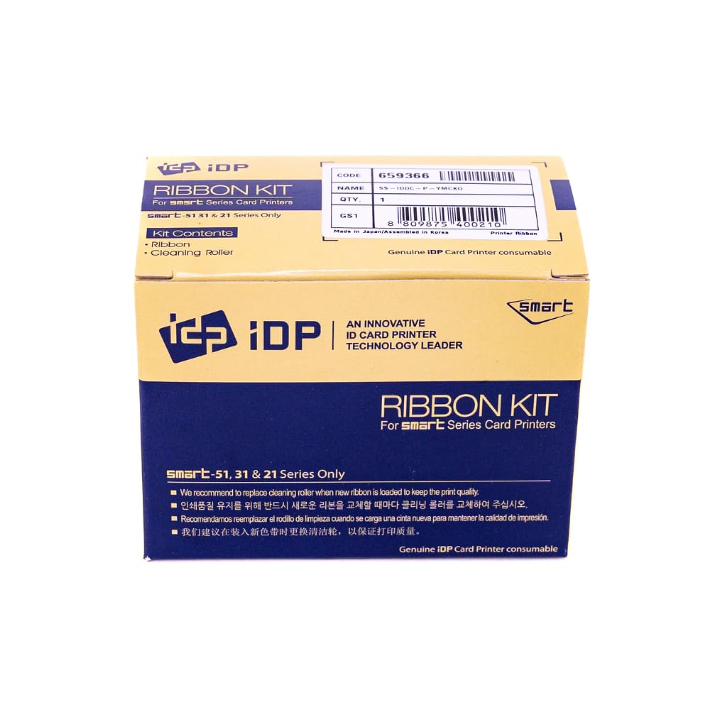 IDP SMART-21 YMCKO Original Consumables Kit with 100 Color Ribbon, 100 Primus Plastic PVC Cards and Cleaning Roller (Not Compatible with IDP Solid Brand Products)