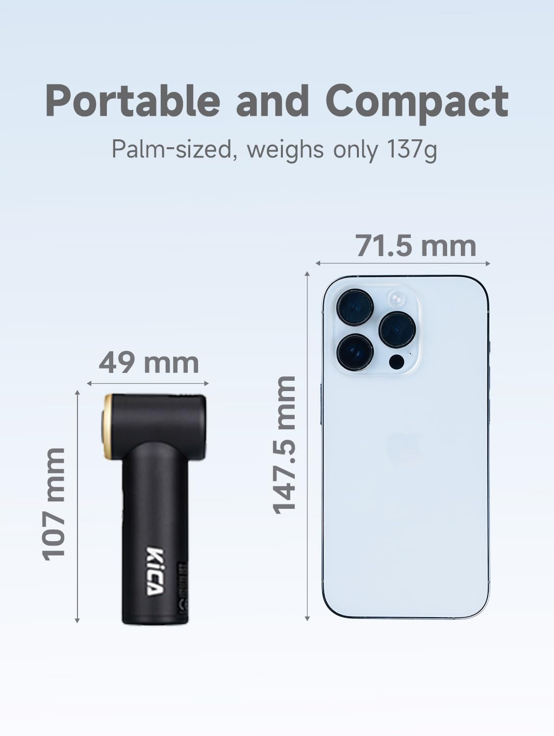 Kica JetFan Mini Portable Handheld Fan, USB Fan, 14 Hours Operating Time, Continuous Speed Control, Metal Material, for Travel, Office, Home, Summer Gifts - Black