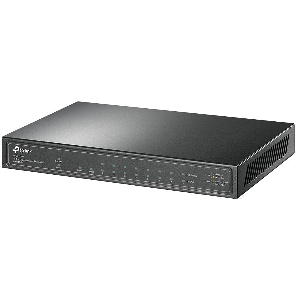 TP - لينك محول كمبيوتر مكتبي 10 منافذ جيجابت TL-SG1210P مع 8 منافذ PoE