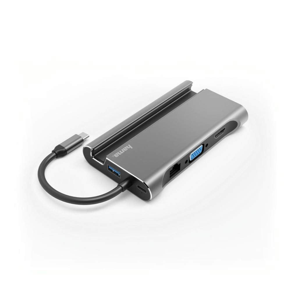 هاما قاعدة شحن USB نوع سي 7 في 1 135764 لـ 3 منافذ USB-A 3.1، HDMI، VGA، LAN، USB-C (PD) - (عبوة من قطعة واحدة)
