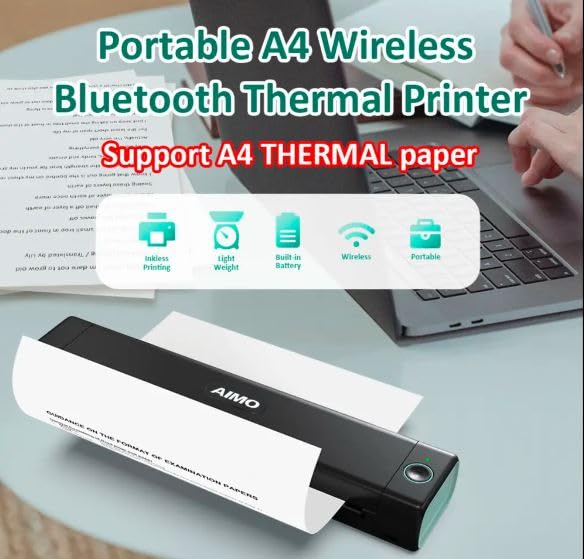 طابعة حرارية محمولة M08F A4 من ايمو، تدعم ورق حراري A4 مقاس 8.25×11.7 انش، طابعات سفر لاسلكية محمولة للسيارة والمكتب، طابعة بلوتوث متوافقة مع الجوال واللابتوب