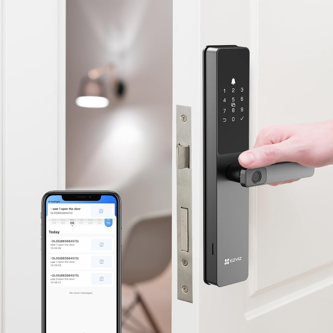EZVIZ Smart Lock DL05, 7-in-1 Keyless Entry Door Lock, with Fingerprint Access, Multiple Unlock Options, Instant Alerts, Weather-Resistant, Child Safety Privacy Control (DL05-Grey, 6068 Mortise)