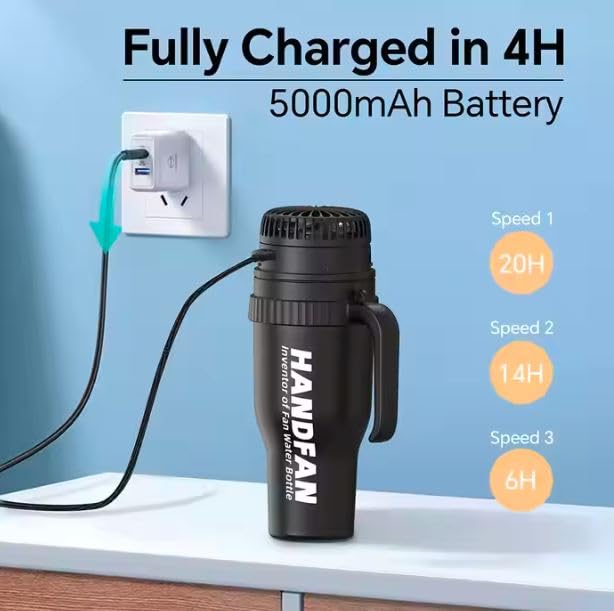 Fipka Coated Stainless Steel Water Bottle Fan with Straw Leak-Proof Thermal Infuser 1180ml Dishwasher Safe for Summer Sports Use