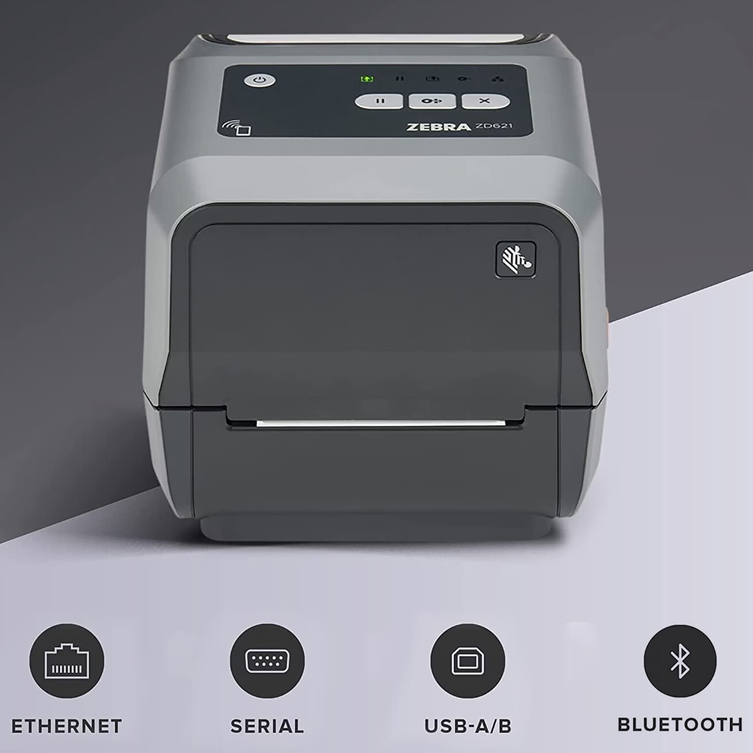 Zebra Desktop Printer ZD621 Thermal Transfer 300 DPI 4 Inch Print Width USB Ethernet Serial Connection ZD6A043-301F00EZ, Requires Thermal Ribbon for Use