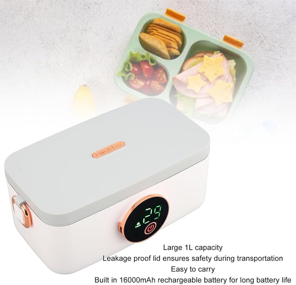 TsoLay Electric Lunch Box, Portable Food Heaters Lunch Warmer, 1L Capacity USB Rechargeable Portable Food Warmer Lunch Heater with Removable Stainless Steel Container, for Office Travel Car
