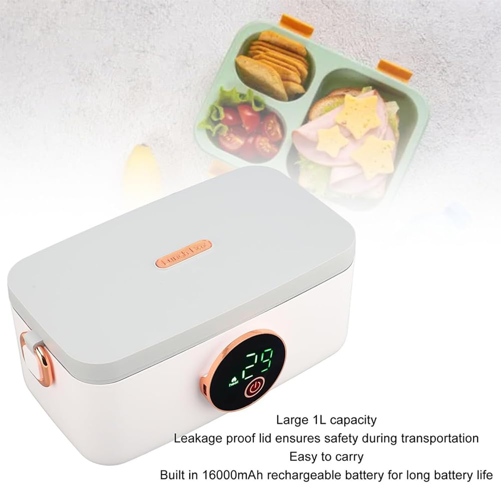 TsoLay Electric Lunch Box, Portable Food Heaters Lunch Warmer, 1L Capacity USB Rechargeable Portable Food Warmer Lunch Heater with Removable Stainless Steel Container, for Office Travel Car