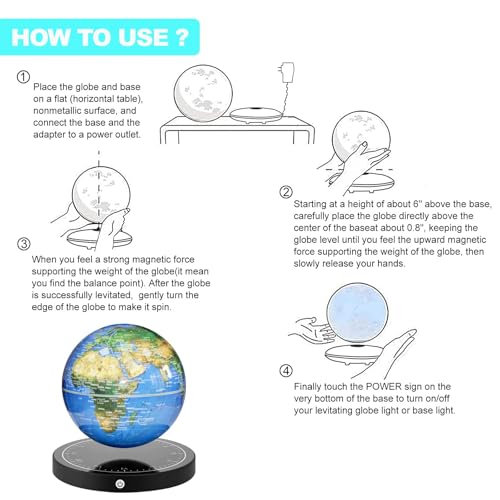 Floating Globe, Magnetic Levitating Globe with LED Light, 360° Rotating Geographic Globe World Map for Home Office Decor, Cool Tech Gift for Kids, Teacher, Husband, Colleague..