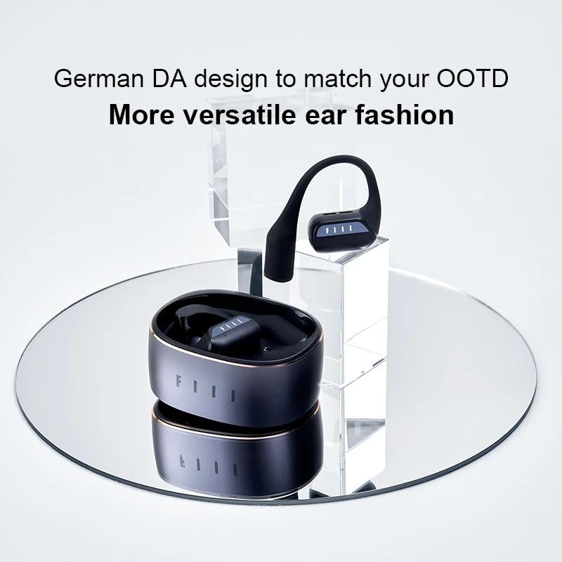 Fipka Phil GS Open Ear Bluetooth 5.3 Bone Conduction Headphones with 32 Hour Playback, High Definition Sound, Smart Dual Calls and Noise Reduction - Black