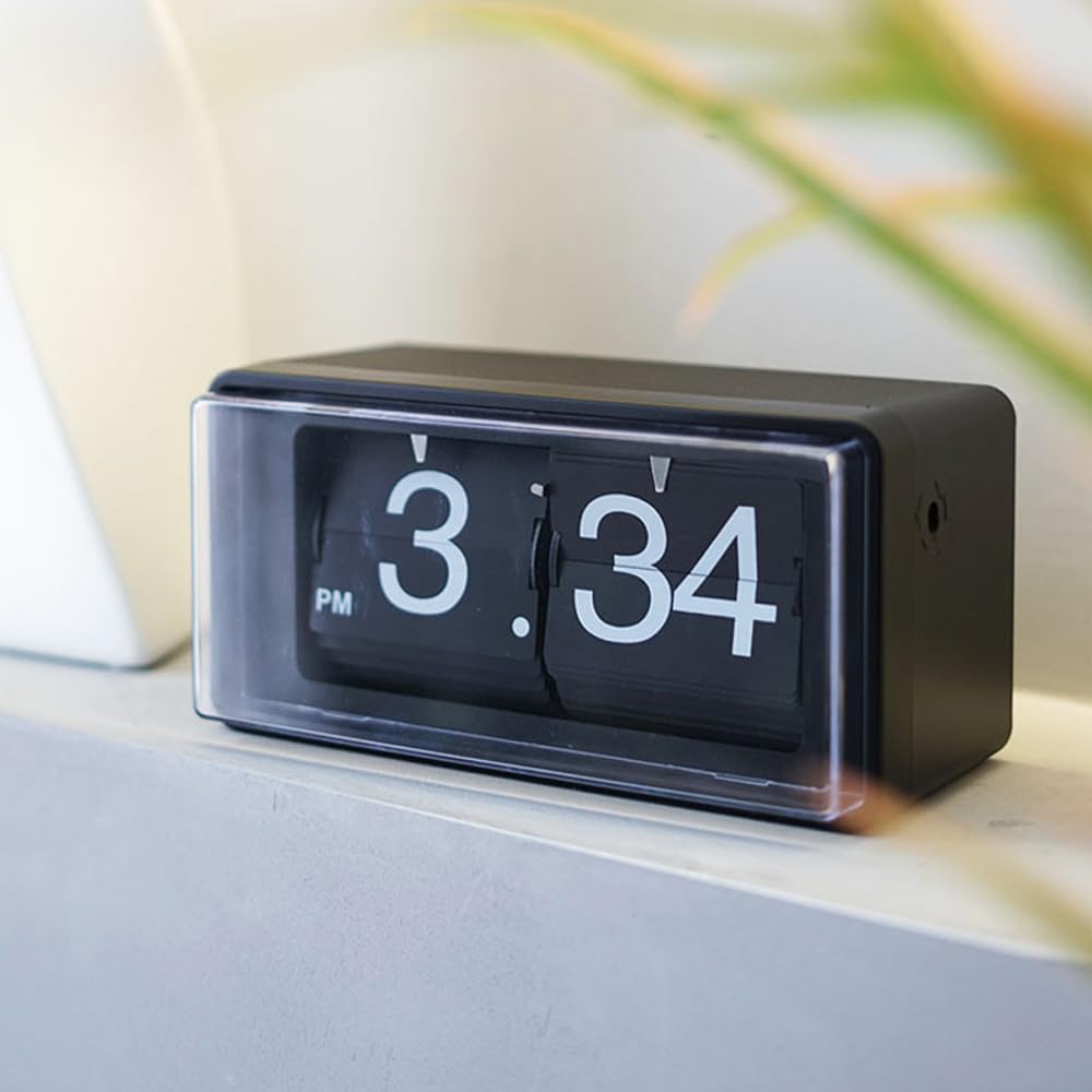 BHning Retro Style Flip Clock,Auto Page Turning Transparent Cover Digital Flip Desk Clock. Classic Mechanical Battery Operated Digital Display,Home and Office Decorations(No Battery Included) (Black)