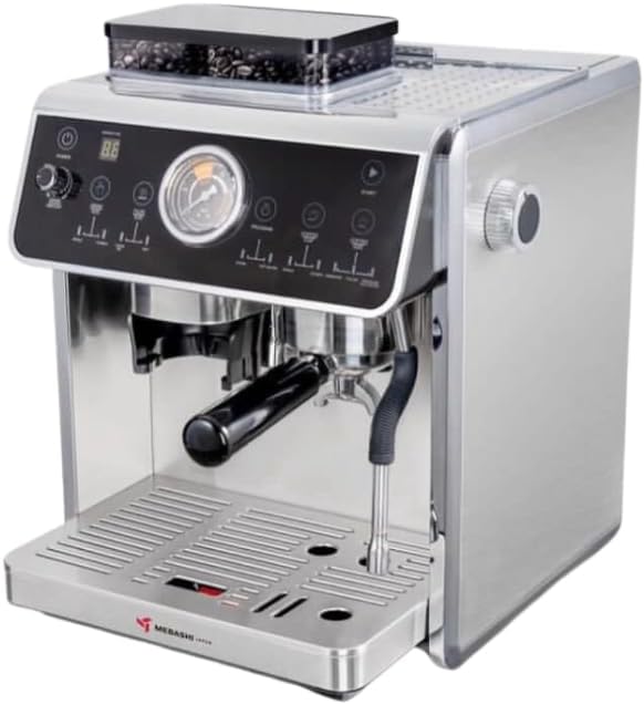 MEBASHI Commercial Coffee Machine, Dual Boiler with Integrated Coffee Grinder, 2.1L Capacity, 20 Bar Pressure, Stainless Steel (ME-CCM2056) (2800W)