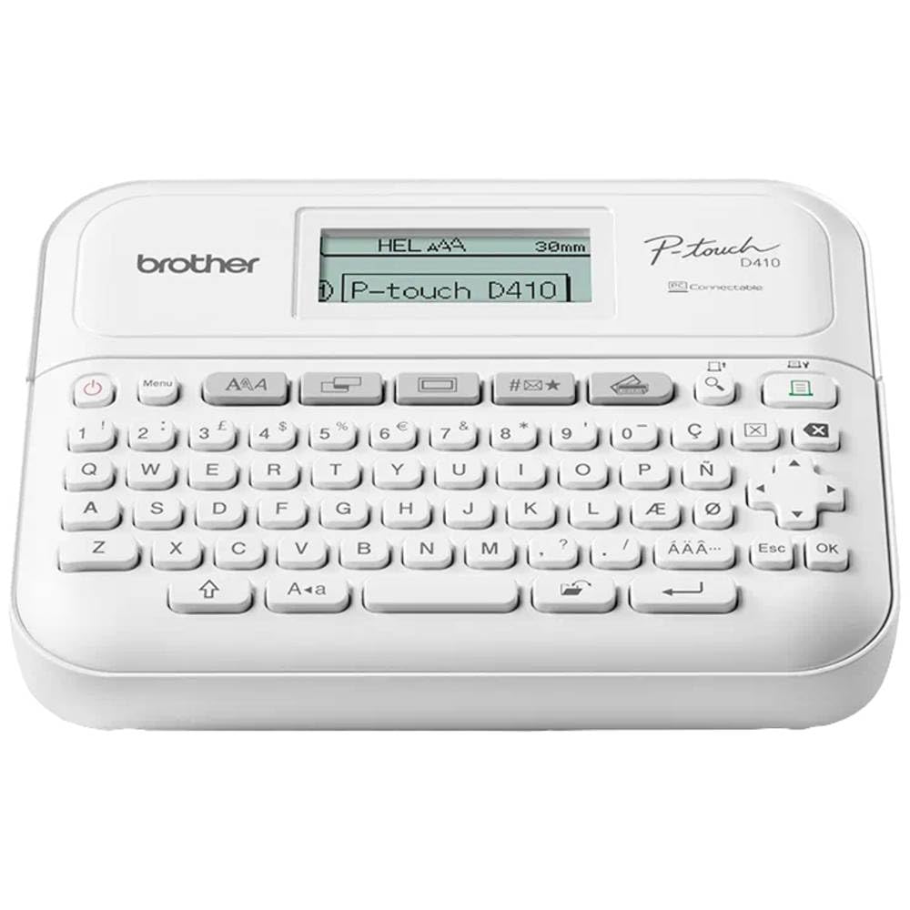 صانع ملصقات Brother PT-D410VP للمنزل والمكتب (لشرائط Tze بعرض 3.5 إلى 18 مم، حتى 20 مم/ ثانية من سرعة الطباعة) مع حقيبة حمل