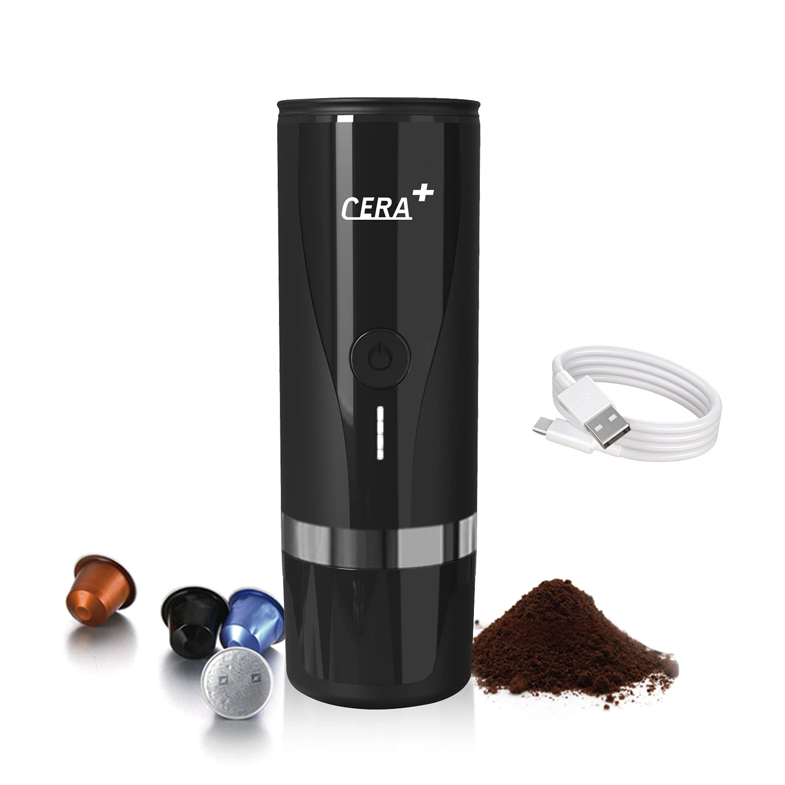 CERA+ Portable Coffee Maker for Travel Espresso Maker 15 Bar Pressure Automatic Coffee Machine Mini Espresso Machine Compatible Capsules Ground Coffee Makers for Home Office USB Coffee Maker(PCM00)