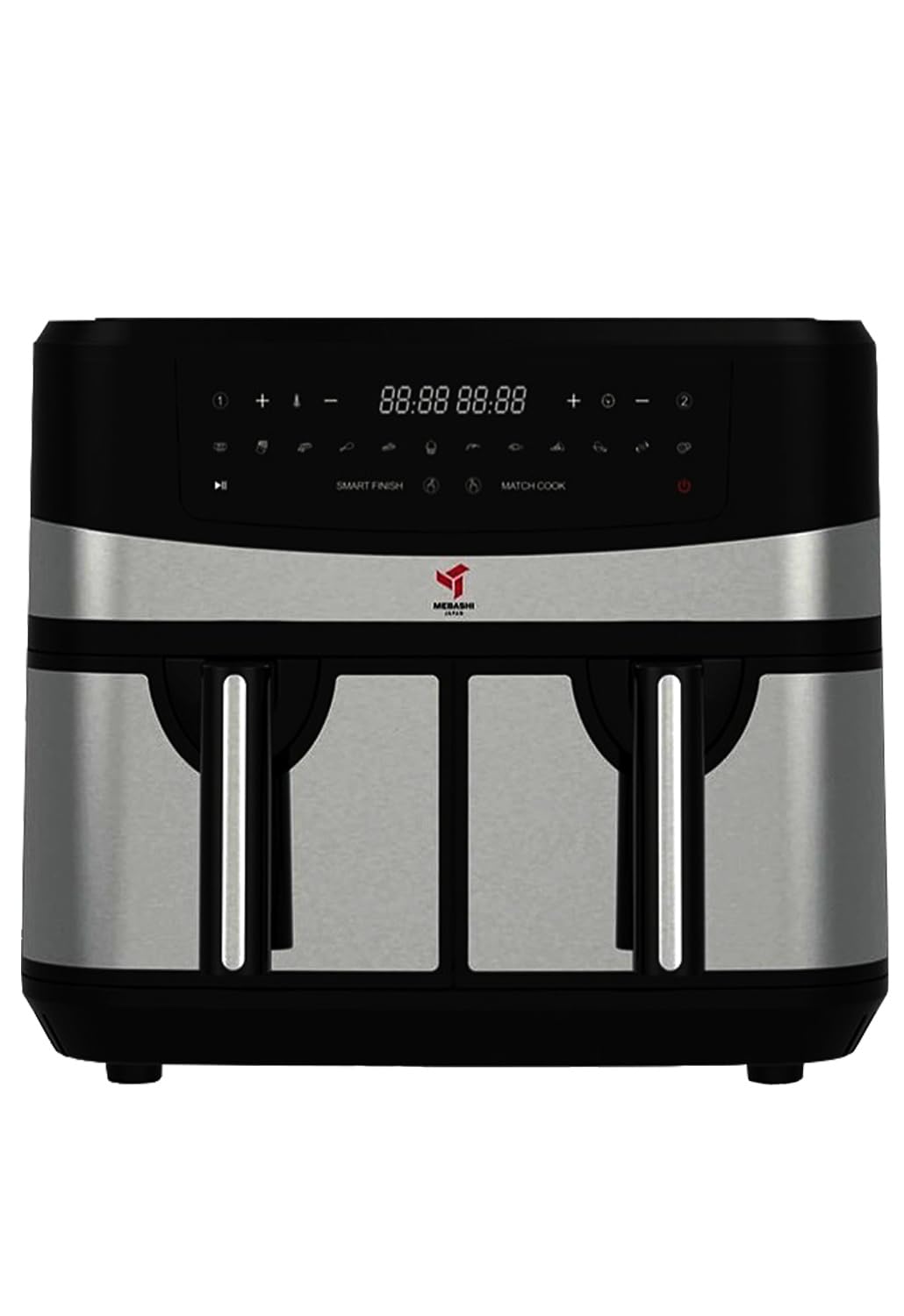 Mebashi Dual Basket Air Fryer with Digital Display, 1800 Watt Capacity 2 x 4.5 Liter, Total 9 Liter, Rapid Air Technology, 12 Preset Functions (ME-AF997)