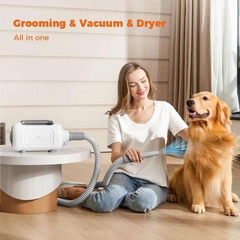 Fipka Guliguli Shark Dog Grooming Kit, Dog Vacuum and Hair Dryer with 3 Heat Settings and 2 Speed Settings, Dog Clippers with 7 Tools Pet Hair Remover for Shedding, Low Noise with Display